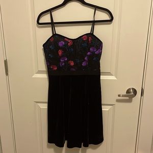 Francesca’s black velvet strap mini dress, size- Medium